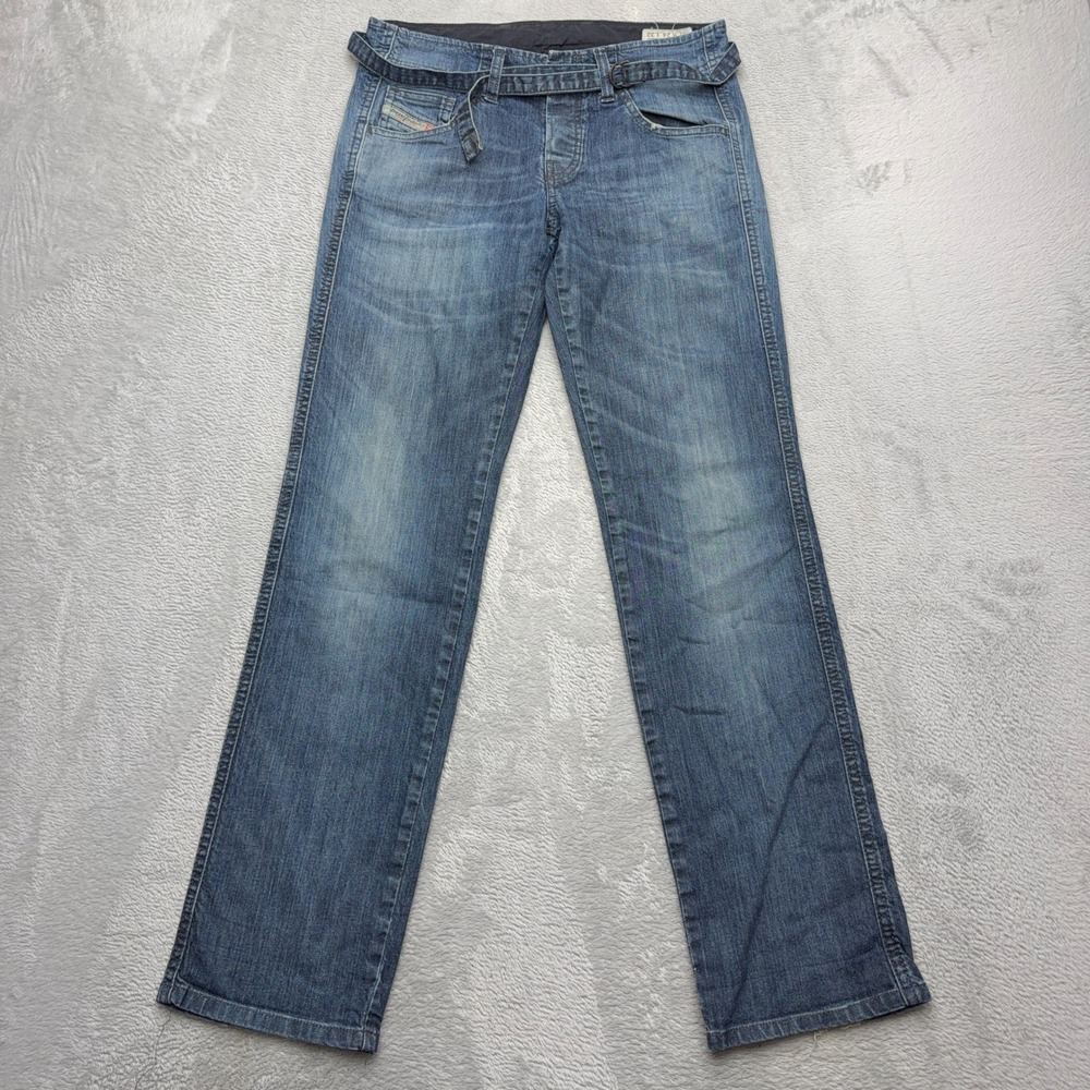 Diesel Jeans Womens 24 Blue Seilly Straight Leg Stretch D-Ring Belted Denim
